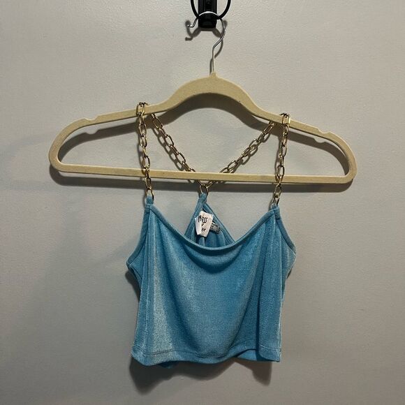 Princess Polly Shimmer Blue Gold Chain Bralette Tank 2 - Picture 1 of 6